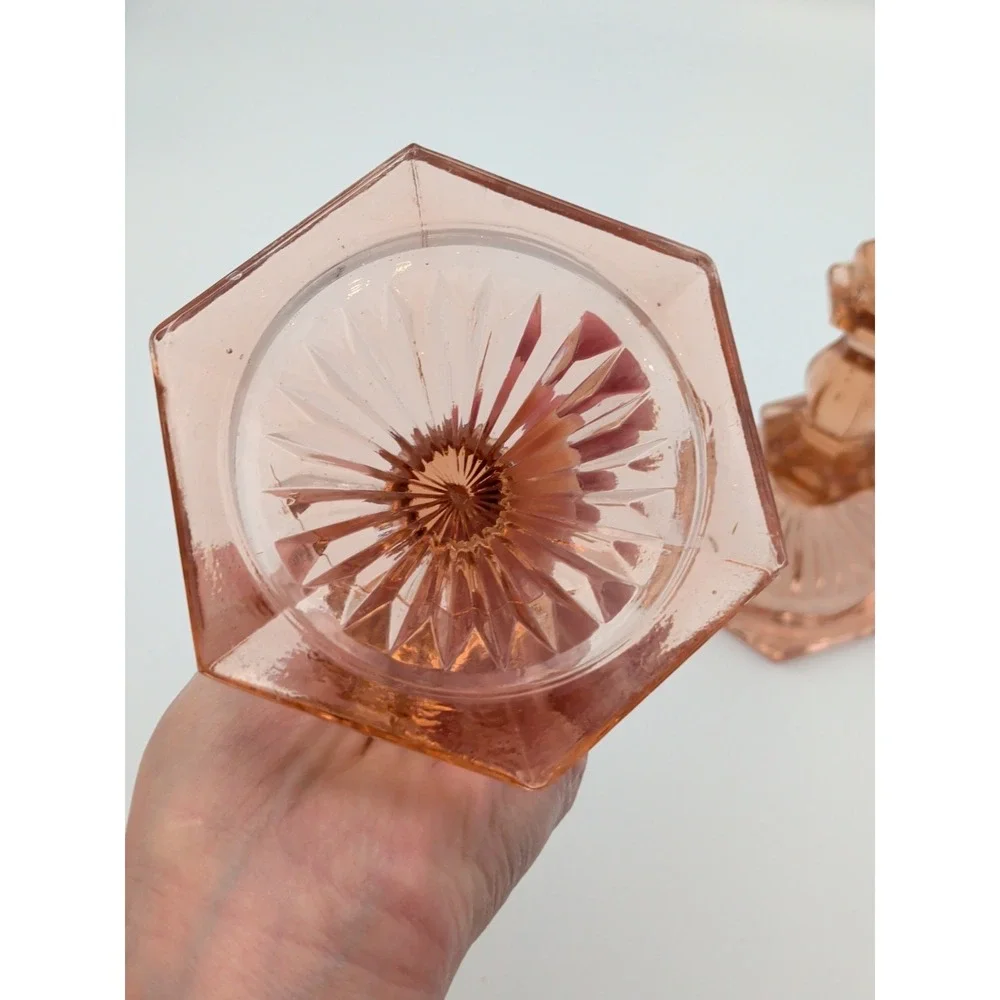 Pair of Vintage Deep Rose Pink Depression Glass Candlesticks, Beacon Hill 7.5